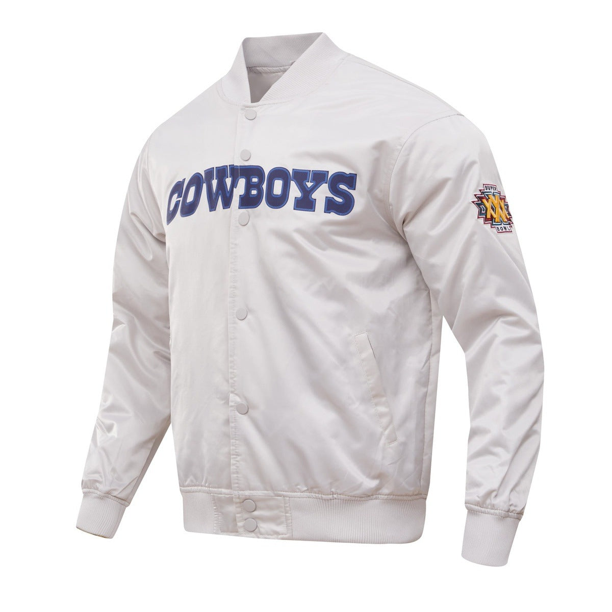 NFL DALLAS COWBOYS BIG LOGO MEN'S SATIN JACKET (SILVER)