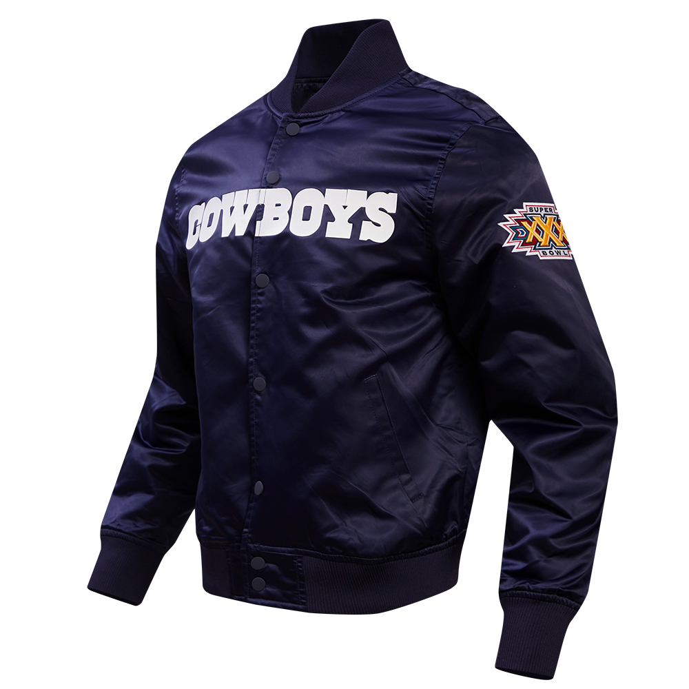 NFL DALLAS COWBOYS BLOUSON EN SATIN À GRAND LOGO POUR HOMME (MARINE MINUIT)