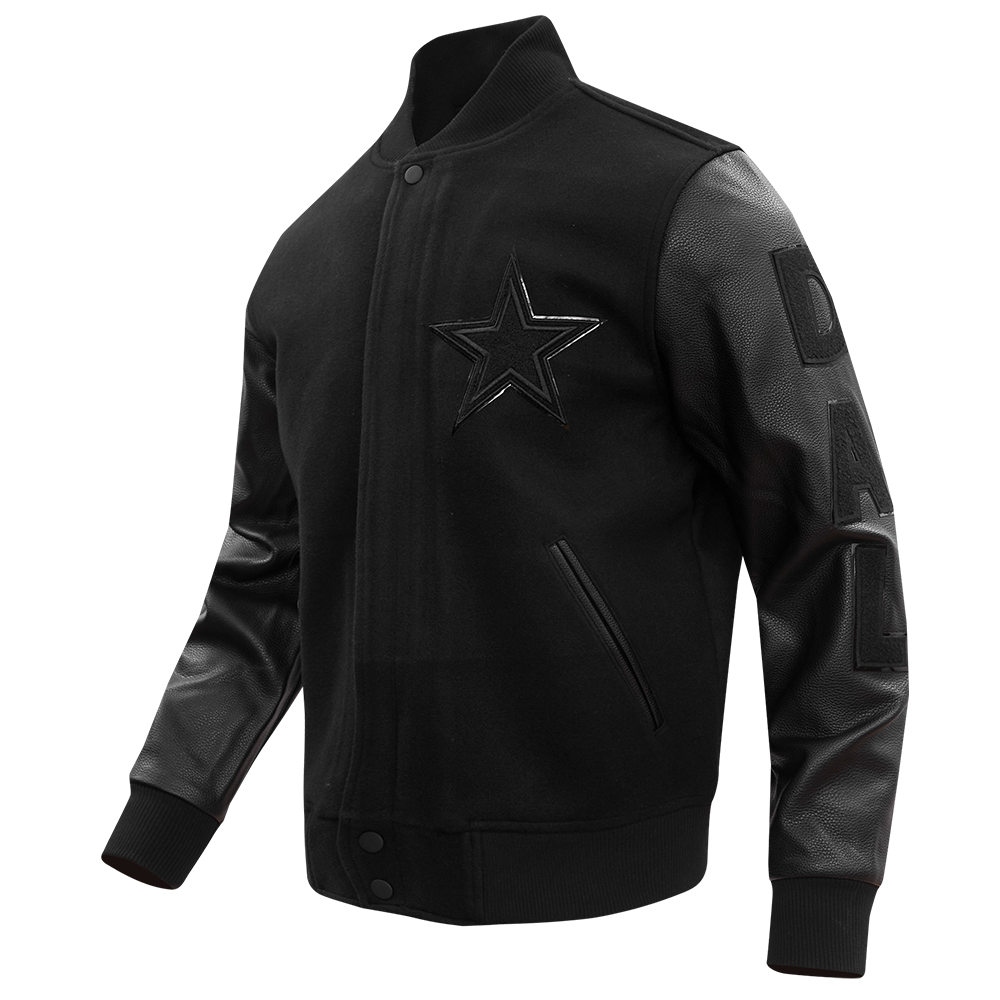 NFL DALLAS COWBOYS TRIPLE BLACK WOOL MEN'S VARSITY JACKET (BLACK)