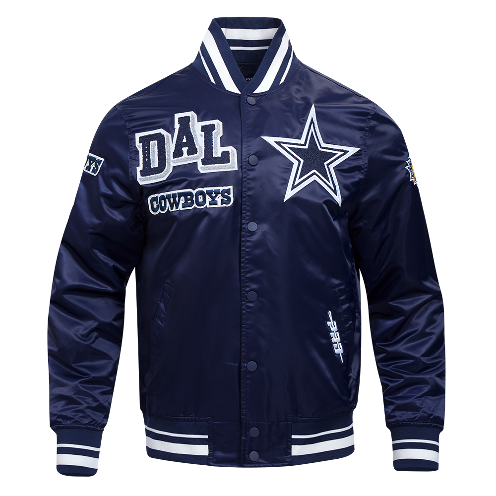 NFL DALLAS COWBOYS MASH UP MEN'S RIB SATIN JACKET (MIDNIGHT NAVY)