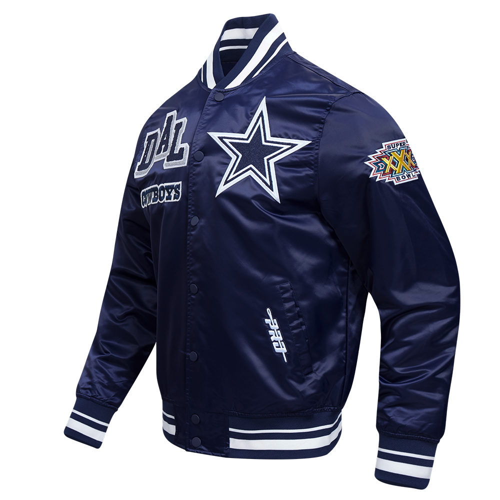 NFL DALLAS COWBOYS MASH UP MEN'S RIB SATIN JACKET (MIDNIGHT NAVY)