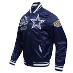 NFL DALLAS COWBOYS MASH UP MEN'S RIB SATIN JACKET (MIDNIGHT NAVY)