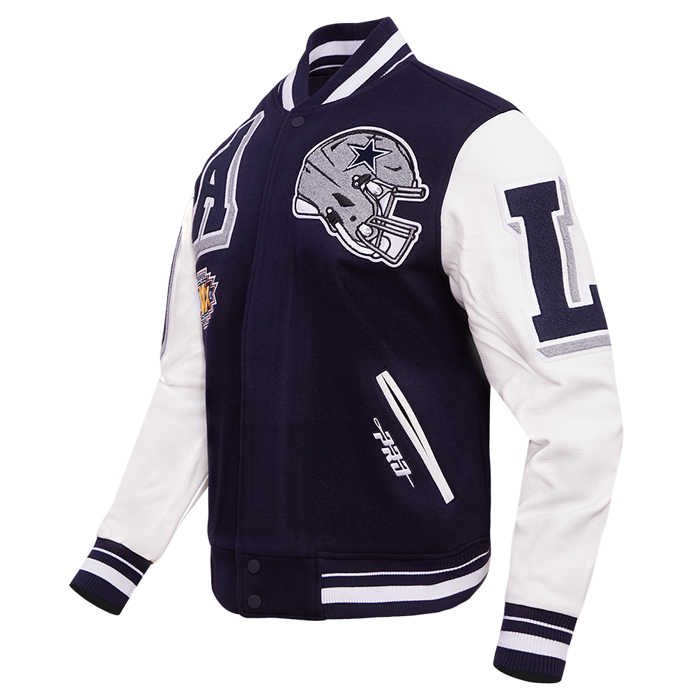 NFL DALLAS COWBOYS MASH UP BLOUSON COLLÉGIAL EN LAINE À BORDS CÔTELÉS POUR HOMME (MARINE MINUIT/BLANC)