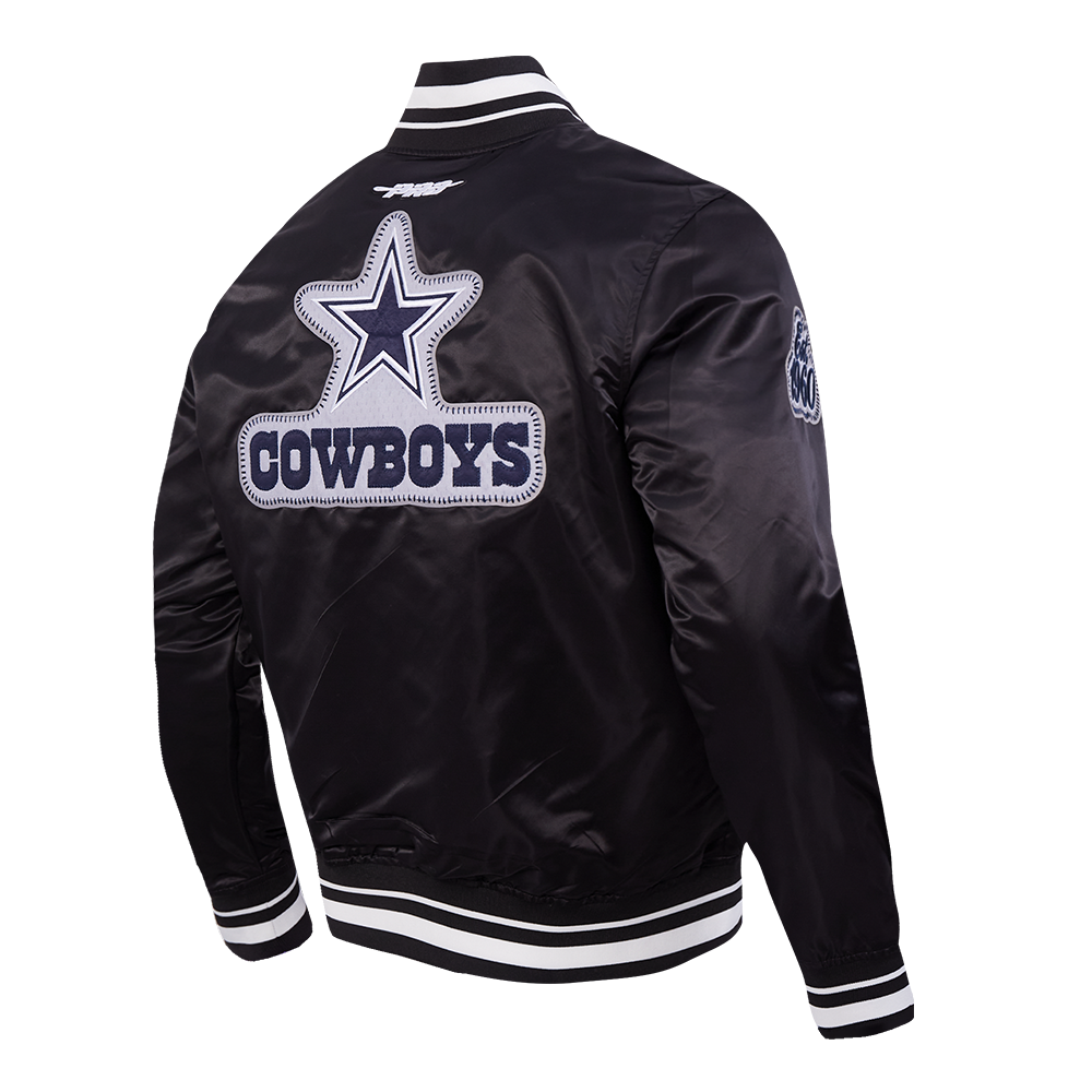 NFL DALLAS COWBOYS DIY PICK STITCH BLOUSON EN SATIN À BORDS CÔTELÉS POUR HOMME (NOIR)