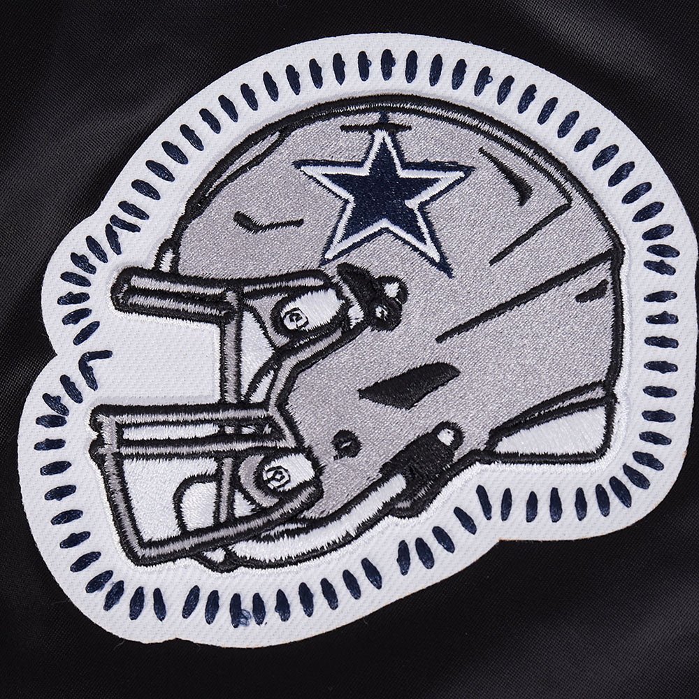 NFL DALLAS COWBOYS DIY PICK STITCH BLOUSON EN SATIN À BORDS CÔTELÉS POUR HOMME (NOIR)