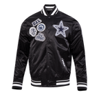NFL DALLAS COWBOYS DIY PICK STITCH BLOUSON EN SATIN À BORDS CÔTELÉS POUR HOMME (NOIR)