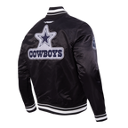 NFL DALLAS COWBOYS DIY PICK STITCH BLOUSON EN SATIN À BORDS CÔTELÉS POUR HOMME (NOIR)