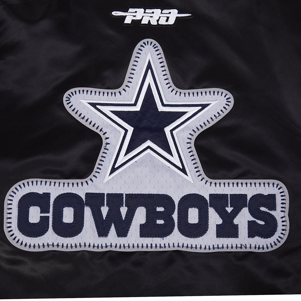 NFL DALLAS COWBOYS DIY PICK STITCH BLOUSON EN SATIN À BORDS CÔTELÉS POUR HOMME (NOIR)