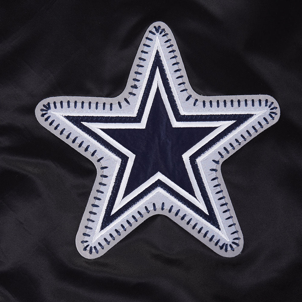 NFL DALLAS COWBOYS DIY PICK STITCH BLOUSON EN SATIN À BORDS CÔTELÉS POUR HOMME (NOIR)
