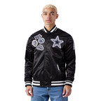 NFL DALLAS COWBOYS DIY PICK STITCH BLOUSON EN SATIN À BORDS CÔTELÉS POUR HOMME (NOIR)
