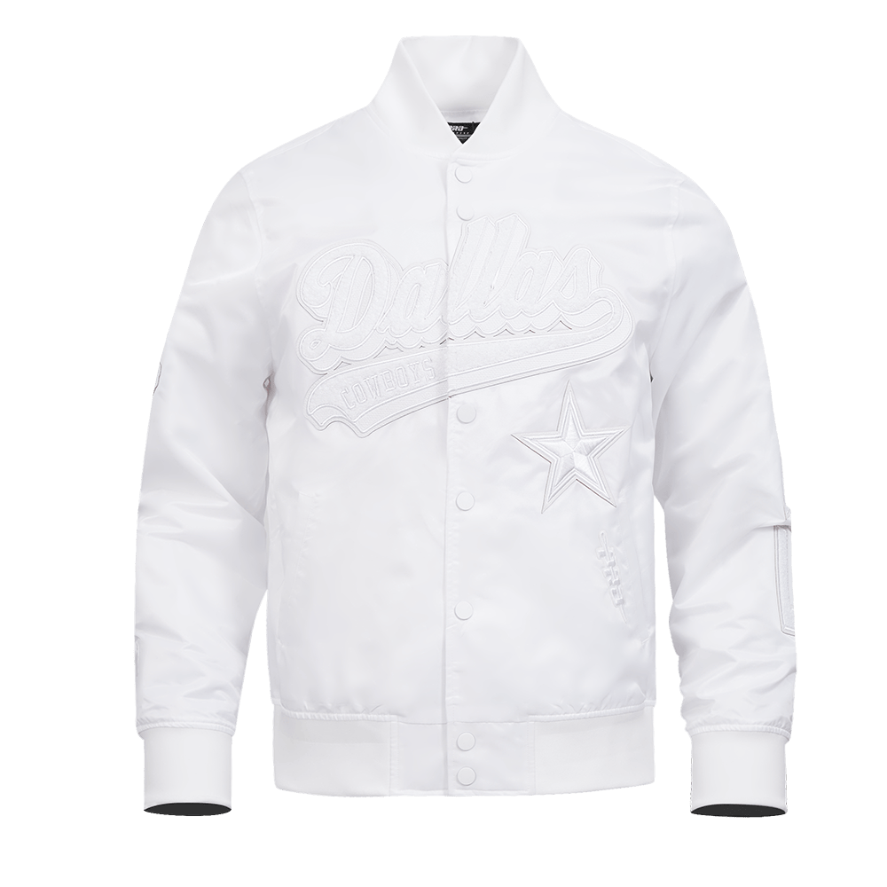 NFL DALLAS COWBOYS WHITE OUT MEN'S SATIN JACKET (WHITE)