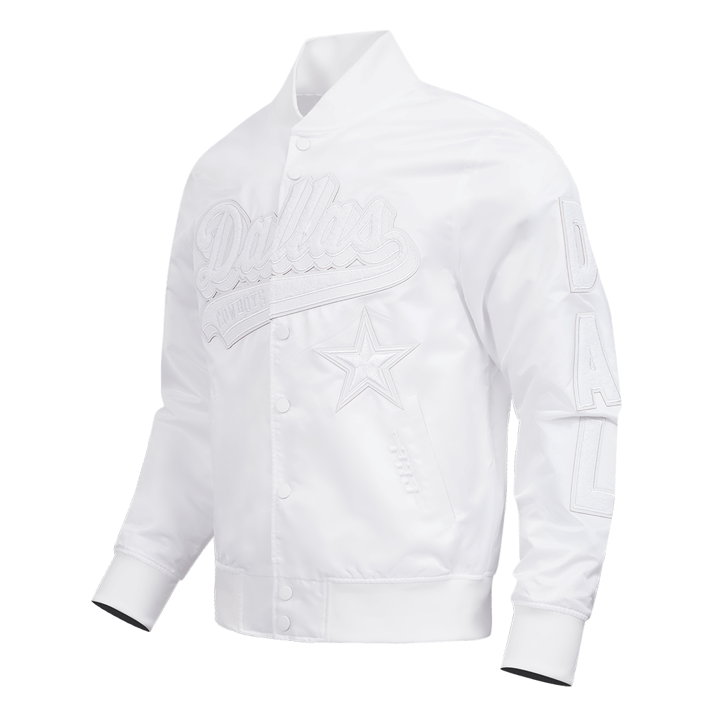 NFL DALLAS COWBOYS WHITE OUT MEN'S SATIN JACKET (WHITE)