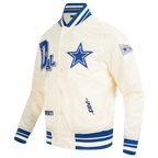 NFL DALLAS COWBOYS BEST OF BLOUSON EN SATIN À BORDS CÔTELÉS POUR HOMME (COQUILLE D'ŒUF/BLEU DODGER)