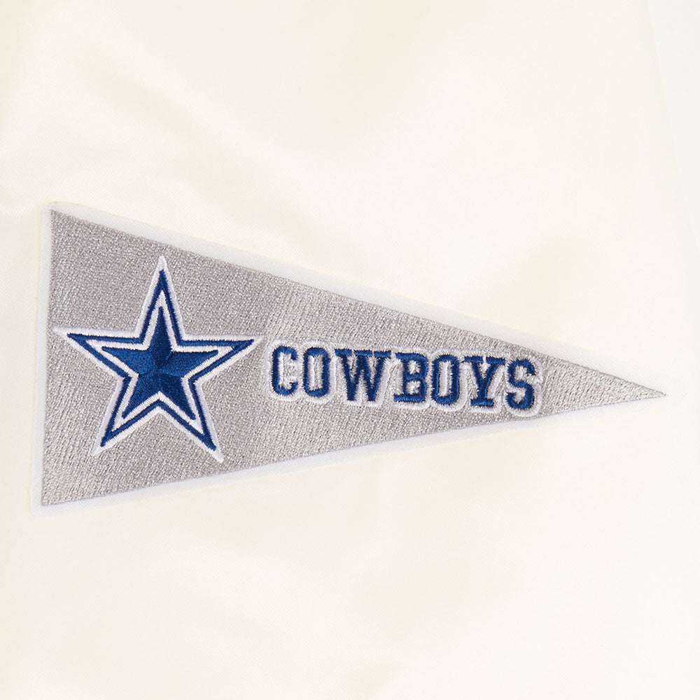 NFL DALLAS COWBOYS BEST OF BLOUSON EN SATIN À BORDS CÔTELÉS POUR HOMME (COQUILLE D'ŒUF/BLEU DODGER)