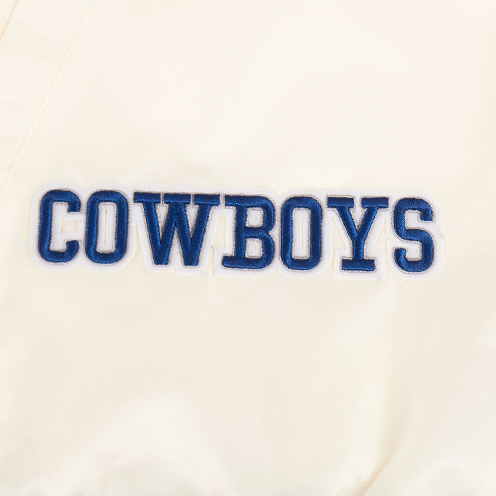 NFL DALLAS COWBOYS BEST OF BLOUSON EN SATIN À BORDS CÔTELÉS POUR HOMME (COQUILLE D'ŒUF/BLEU DODGER)