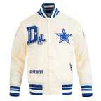 NFL DALLAS COWBOYS BEST OF BLOUSON EN SATIN À BORDS CÔTELÉS POUR HOMME (COQUILLE D'ŒUF/BLEU DODGER)