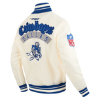 NFL DALLAS COWBOYS BEST OF BLOUSON EN SATIN À BORDS CÔTELÉS POUR HOMME (COQUILLE D'ŒUF/BLEU DODGER)