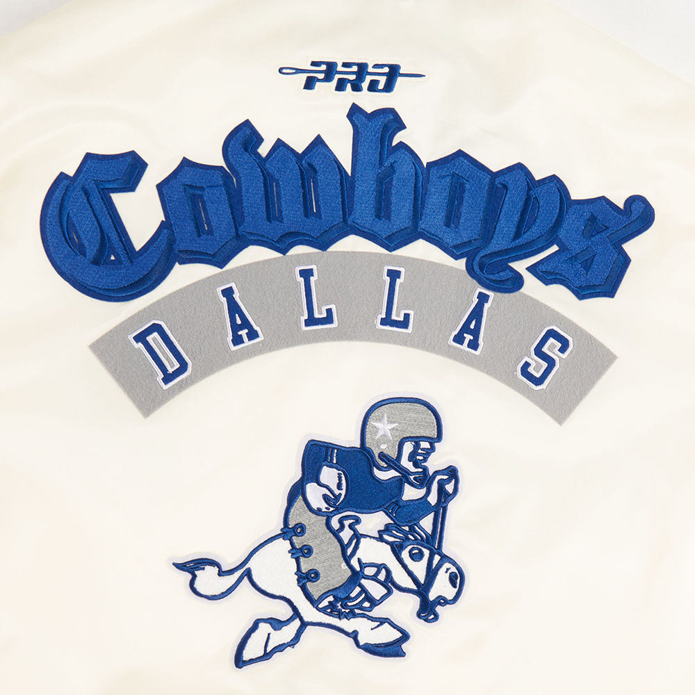 NFL DALLAS COWBOYS BEST OF BLOUSON EN SATIN À BORDS CÔTELÉS POUR HOMME (COQUILLE D'ŒUF/BLEU DODGER)