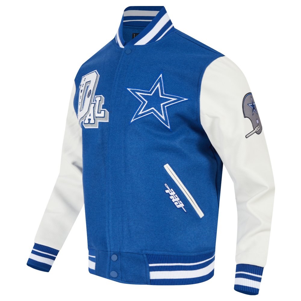 NFL DALLAS COWBOYS BEST OF BLOUSON COLLÉGIAL EN LAINE À BORDS CÔTELÉS POUR HOMME (BLEU DODGER/BLANC)