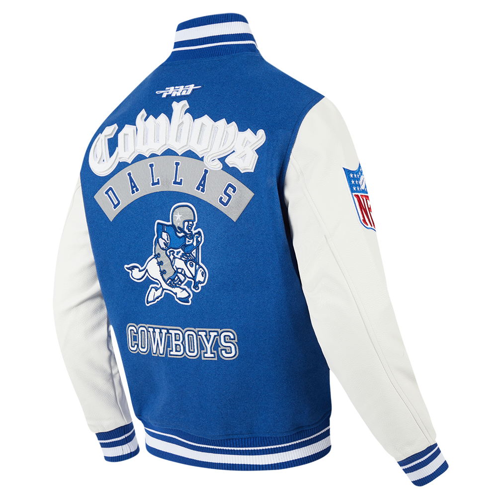 NFL DALLAS COWBOYS BEST OF BLOUSON COLLÉGIAL EN LAINE À BORDS CÔTELÉS POUR HOMME (BLEU DODGER/BLANC)