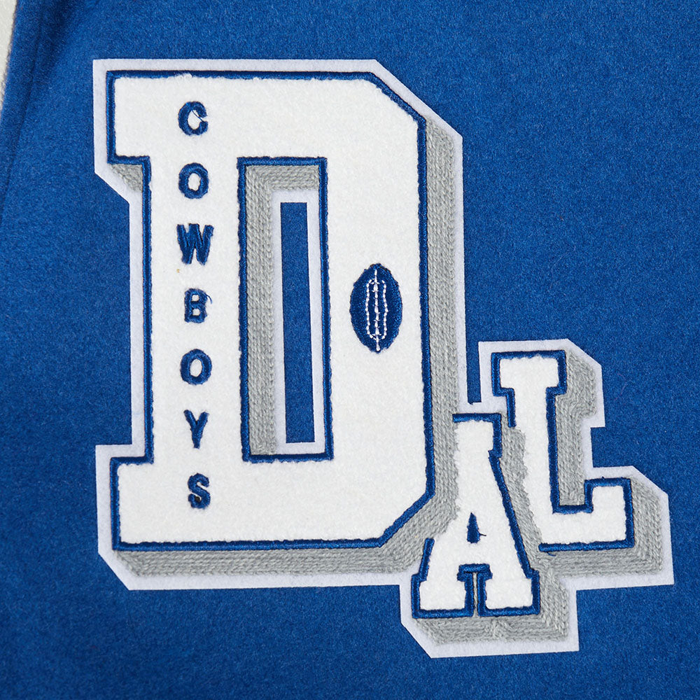 NFL DALLAS COWBOYS BEST OF BLOUSON COLLÉGIAL EN LAINE À BORDS CÔTELÉS POUR HOMME (BLEU DODGER/BLANC)