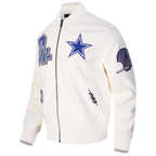 NFL DALLAS COWBOYS BEST OF MEN'S LEATHER VARSITY JACKET (EGGSHELL)