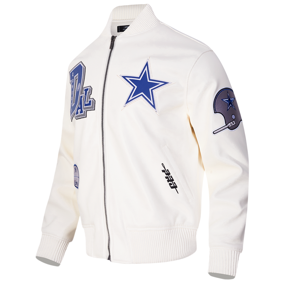 NFL DALLAS COWBOYS BEST OF MEN'S LEATHER VARSITY JACKET (EGGSHELL)