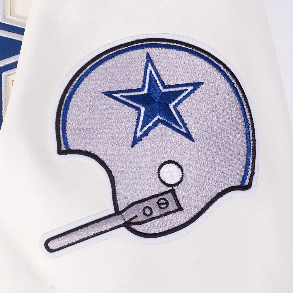 NFL DALLAS COWBOYS BEST OF MEN'S LEATHER VARSITY JACKET (EGGSHELL)