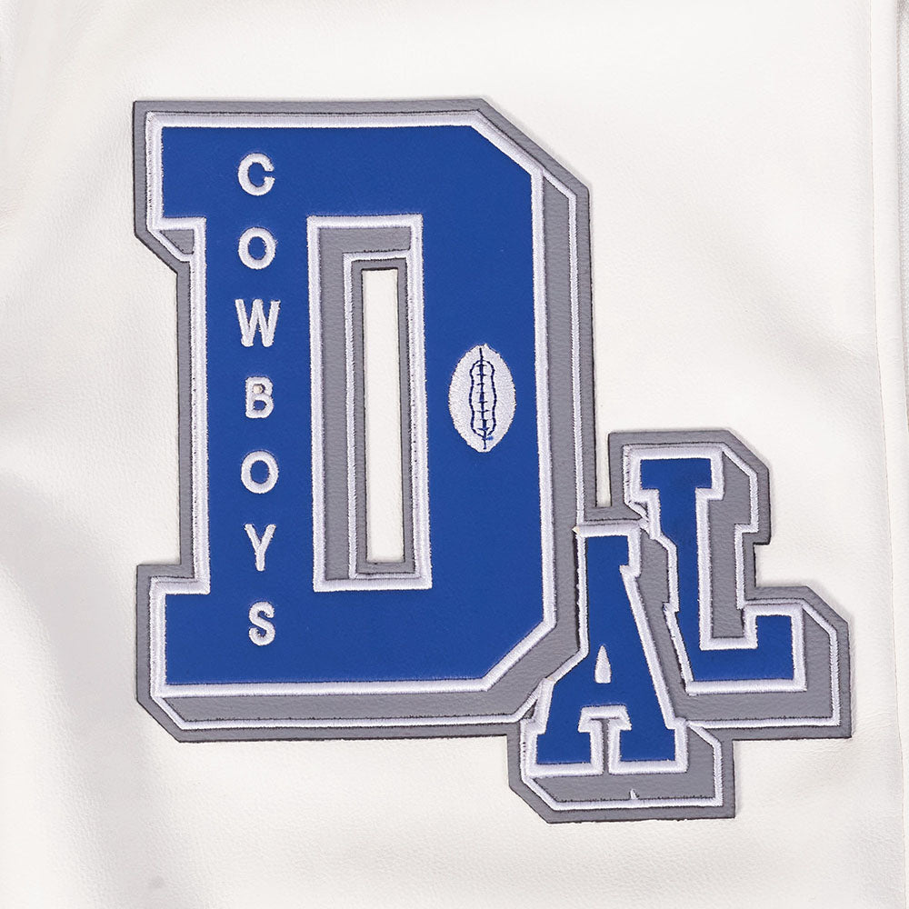 NFL DALLAS COWBOYS BEST OF MEN'S LEATHER VARSITY JACKET (EGGSHELL)
