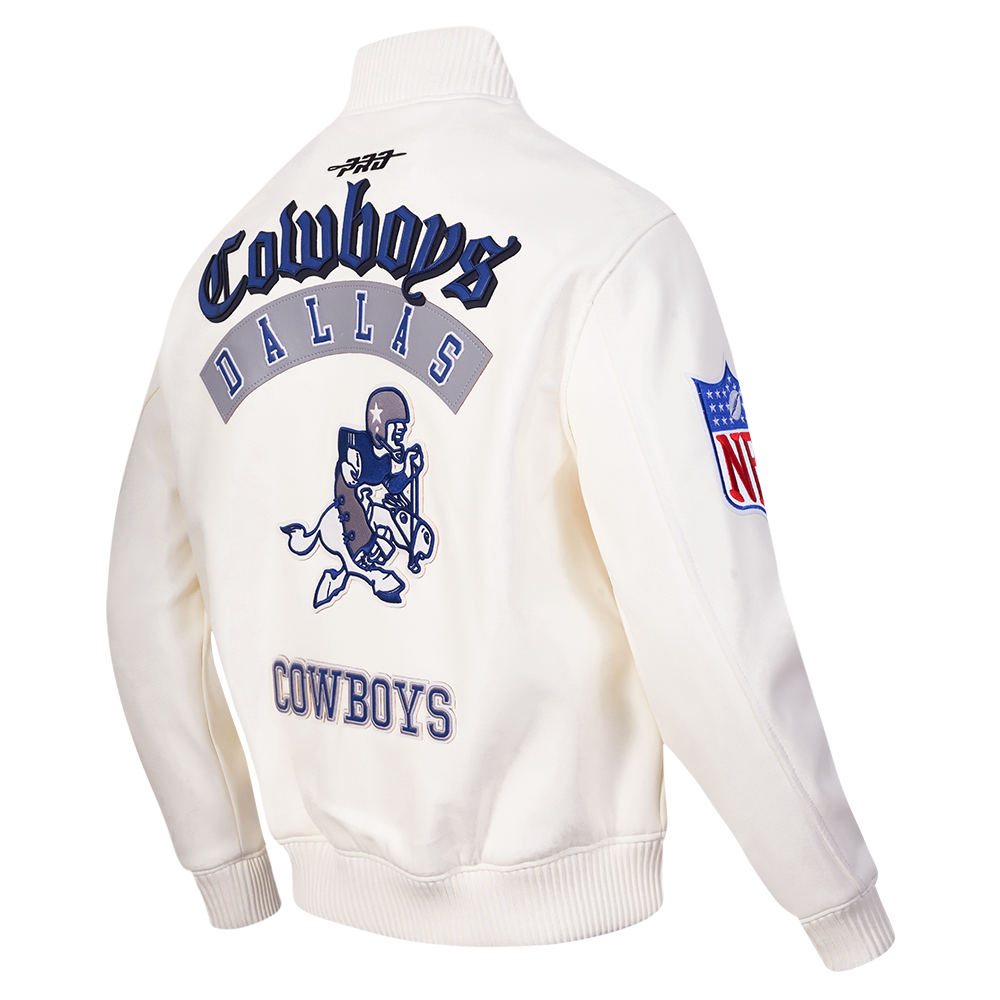 NFL DALLAS COWBOYS BEST OF MEN'S LEATHER VARSITY JACKET (EGGSHELL)