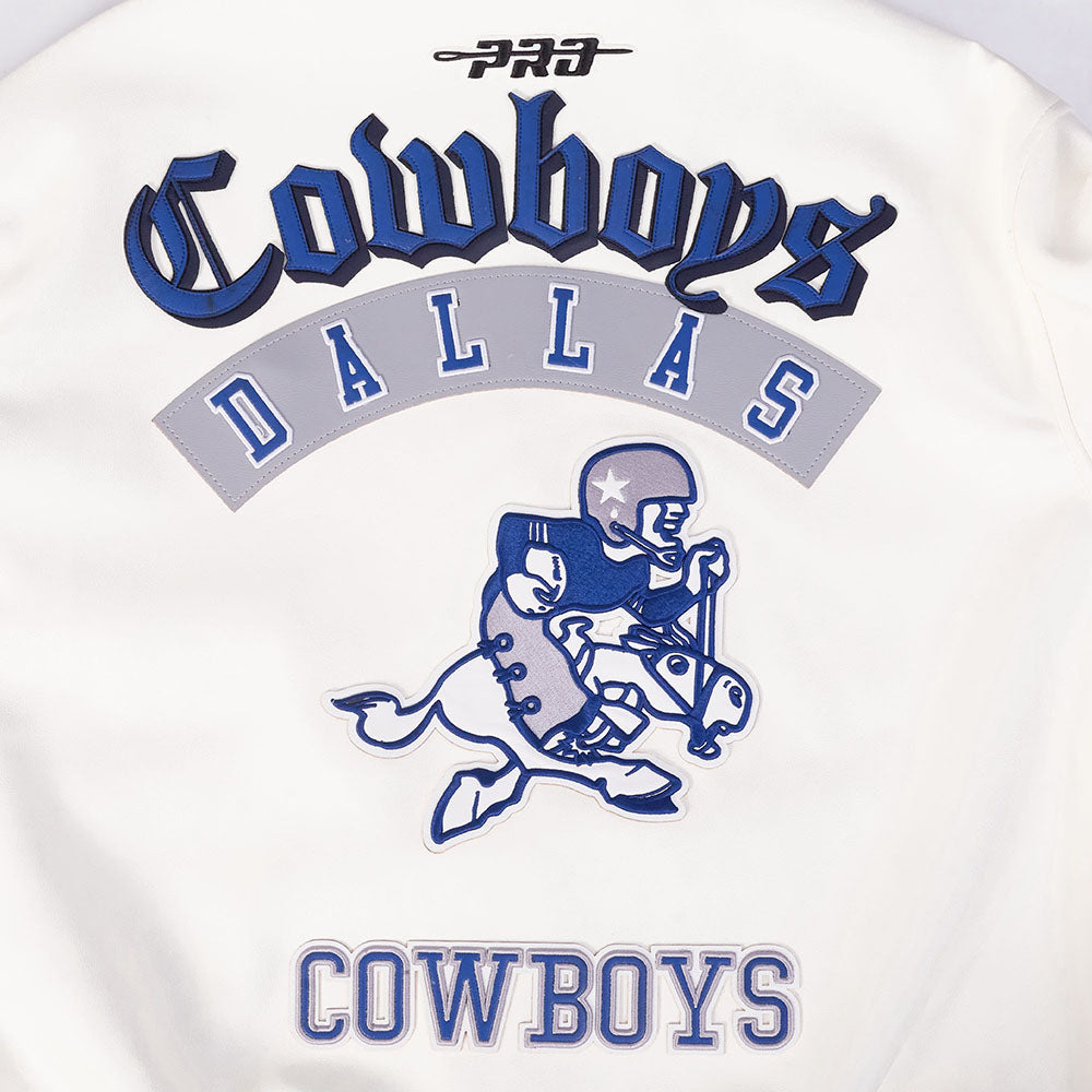 NFL DALLAS COWBOYS BEST OF MEN'S LEATHER VARSITY JACKET (EGGSHELL)