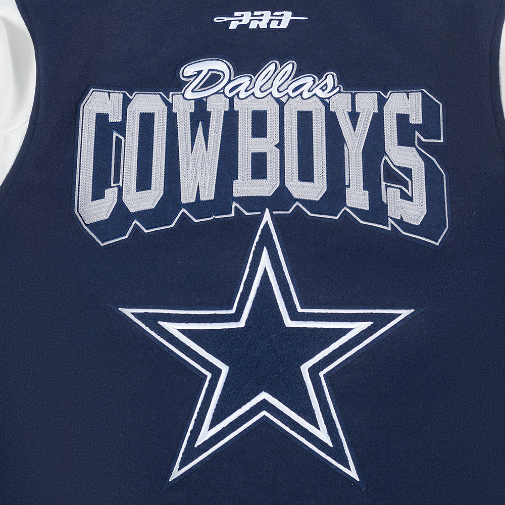 NFL DALLAS COWBOYS TEAM BADGE MEN'S RIB WOOL VARSITY JACKET (MIDNIGHT NAVY/WHITE)