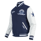NFL DALLAS COWBOYS TEAM BADGE MEN'S RIB WOOL VARSITY JACKET (MIDNIGHT NAVY/WHITE)