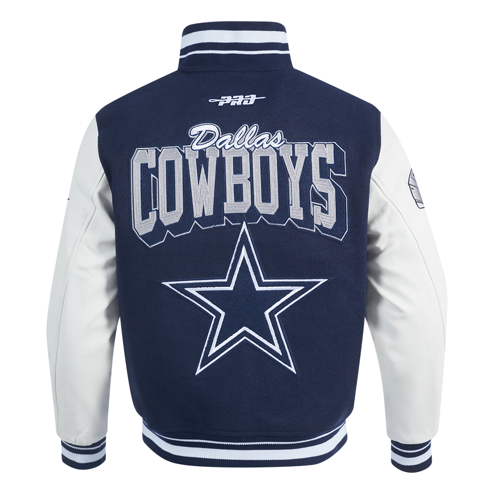 NFL DALLAS COWBOYS TEAM BADGE MEN'S RIB WOOL VARSITY JACKET (MIDNIGHT NAVY/WHITE)
