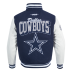 NFL DALLAS COWBOYS TEAM BADGE MEN'S RIB WOOL VARSITY JACKET (MIDNIGHT NAVY/WHITE)