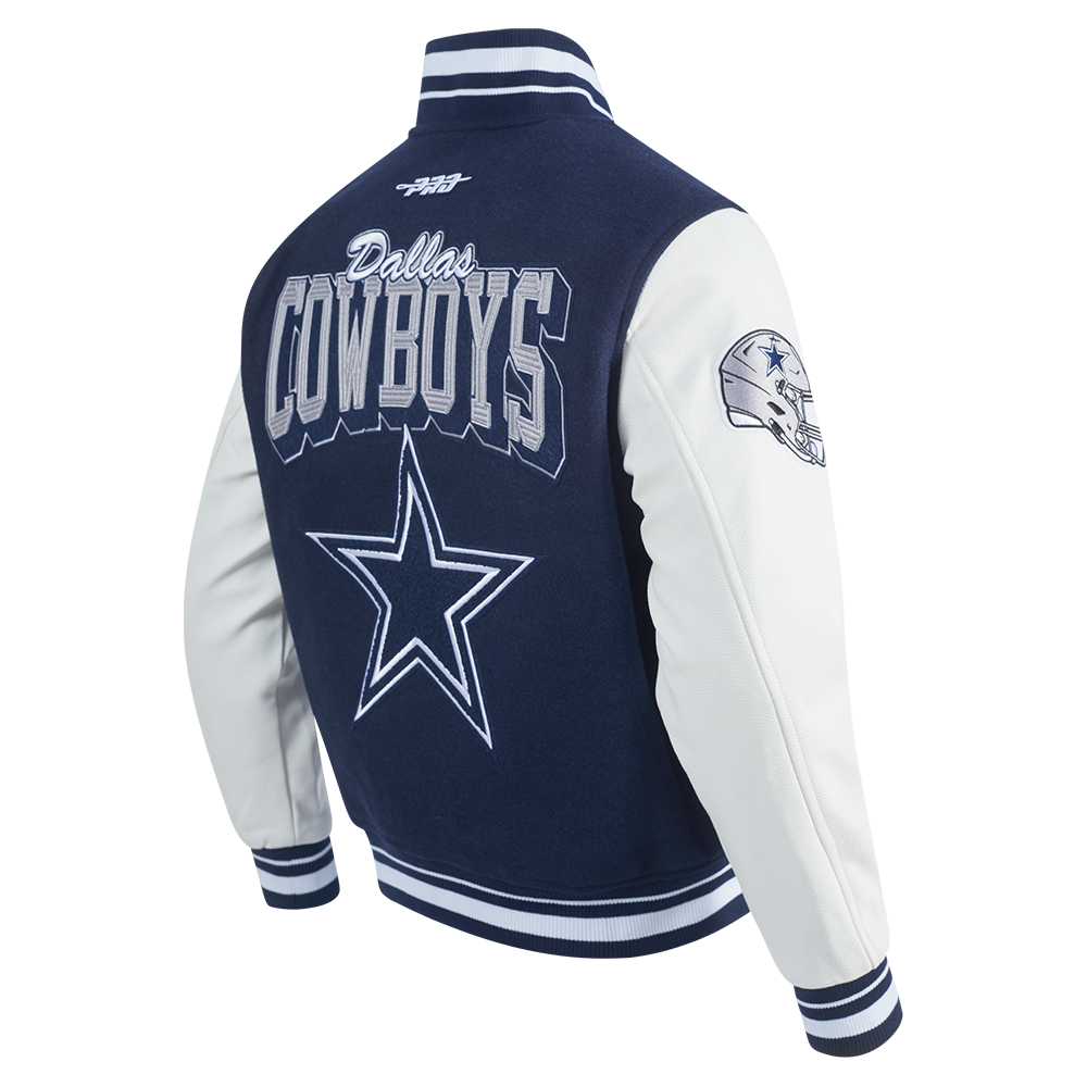 NFL DALLAS COWBOYS TEAM BADGE MEN'S RIB WOOL VARSITY JACKET (MIDNIGHT NAVY/WHITE)