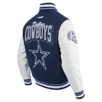 NFL DALLAS COWBOYS TEAM BADGE MEN'S RIB WOOL VARSITY JACKET (MIDNIGHT NAVY/WHITE)