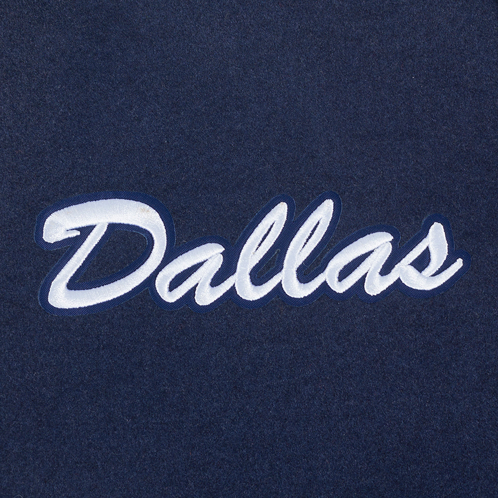 NFL DALLAS COWBOYS TEAM BADGE MEN'S RIB WOOL VARSITY JACKET (MIDNIGHT NAVY/WHITE)