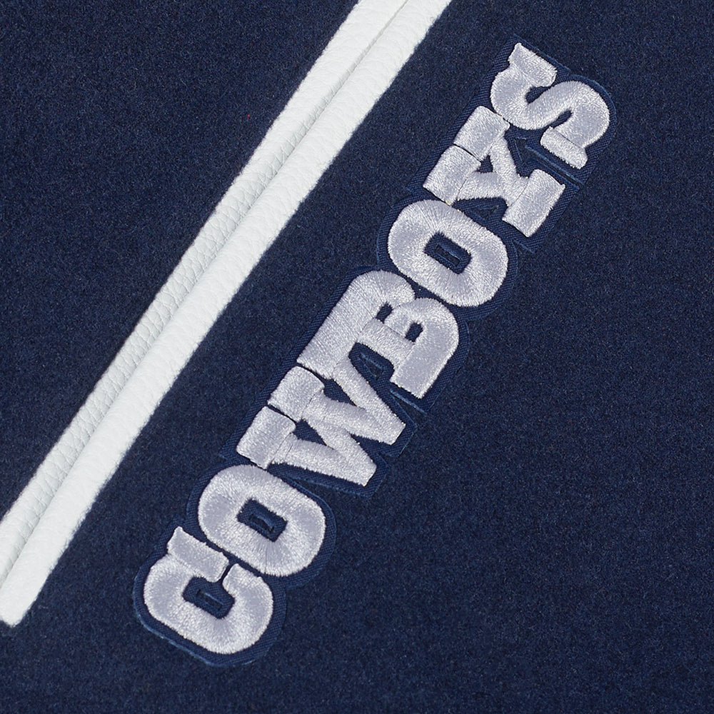 NFL DALLAS COWBOYS TEAM BADGE MEN'S RIB WOOL VARSITY JACKET (MIDNIGHT NAVY/WHITE)
