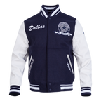 NFL DALLAS COWBOYS TEAM BADGE MEN'S RIB WOOL VARSITY JACKET (MIDNIGHT NAVY/WHITE)