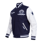 NFL DALLAS COWBOYS TEAM BADGE MEN'S RIB WOOL VARSITY JACKET (MIDNIGHT NAVY/WHITE)