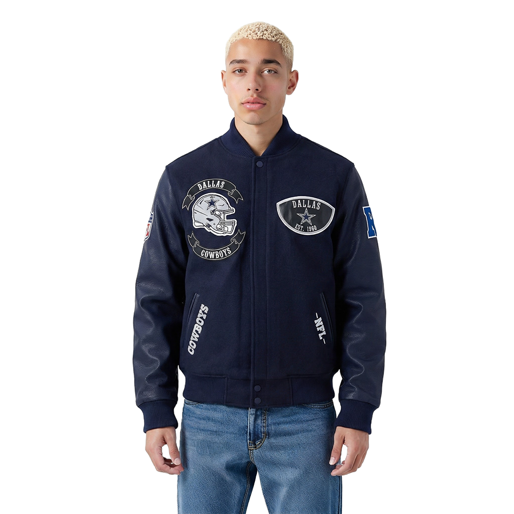 NFL DALLAS COWBOYS BORN FOR SPORT MEN'S WOOL VARSITY JACKET (MIDNIGHT NAVY)