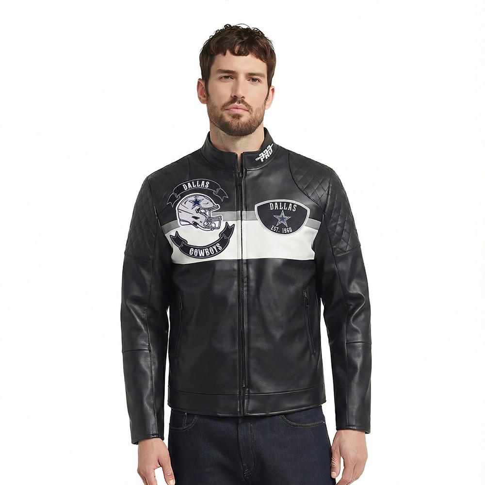 NFL DALLAS COWBOYS BORN FOR SPORT BLOUSON MOTO POUR HOMME (NOIR/BLANC)