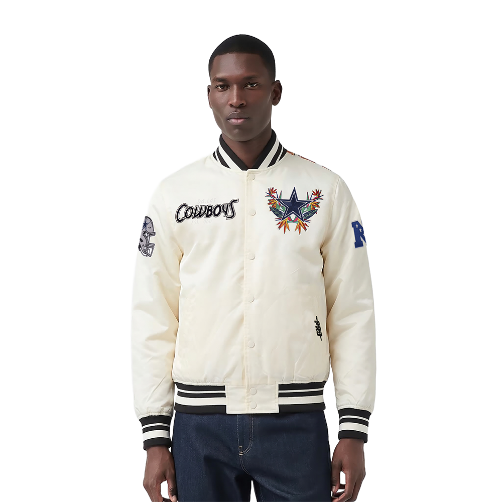 NFL DALLAS COWBOYS PARADISE MEN'S SATIN JACKET (EGGSHELL/ BLACK)