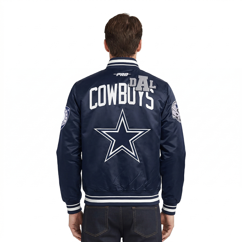 NFL DALLAS COWBOYS LETTERMAN MEN'S SATIN JACKET (MIDNIGHT NAVY)