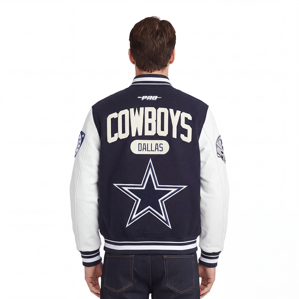 NFL DALLAS COWBOYS LETTERMAN MEN'S VARSITY JACKET (MIDNIGHT NAVY/WHITE)