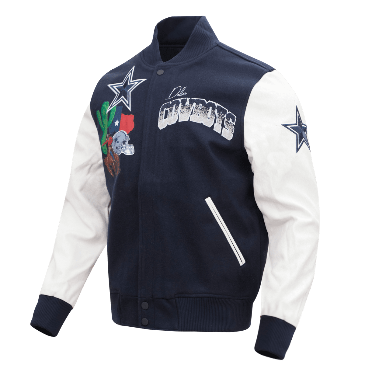 NFL DALLAS COWBOYS HOMETOWN MEN'S WOOL VARSITY JACKET (MIDNIGHT NAVY/WHITE)