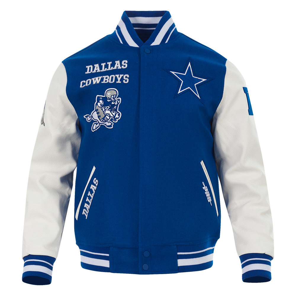 NFL DALLAS COWBOYS RETRO CLASSIC MEN'S RIB WOOL VARSITY JACKET (DODGER BLUE/WHITE)