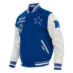 NFL DALLAS COWBOYS RETRO CLASSIC MEN'S RIB WOOL VARSITY JACKET (DODGER BLUE/WHITE)