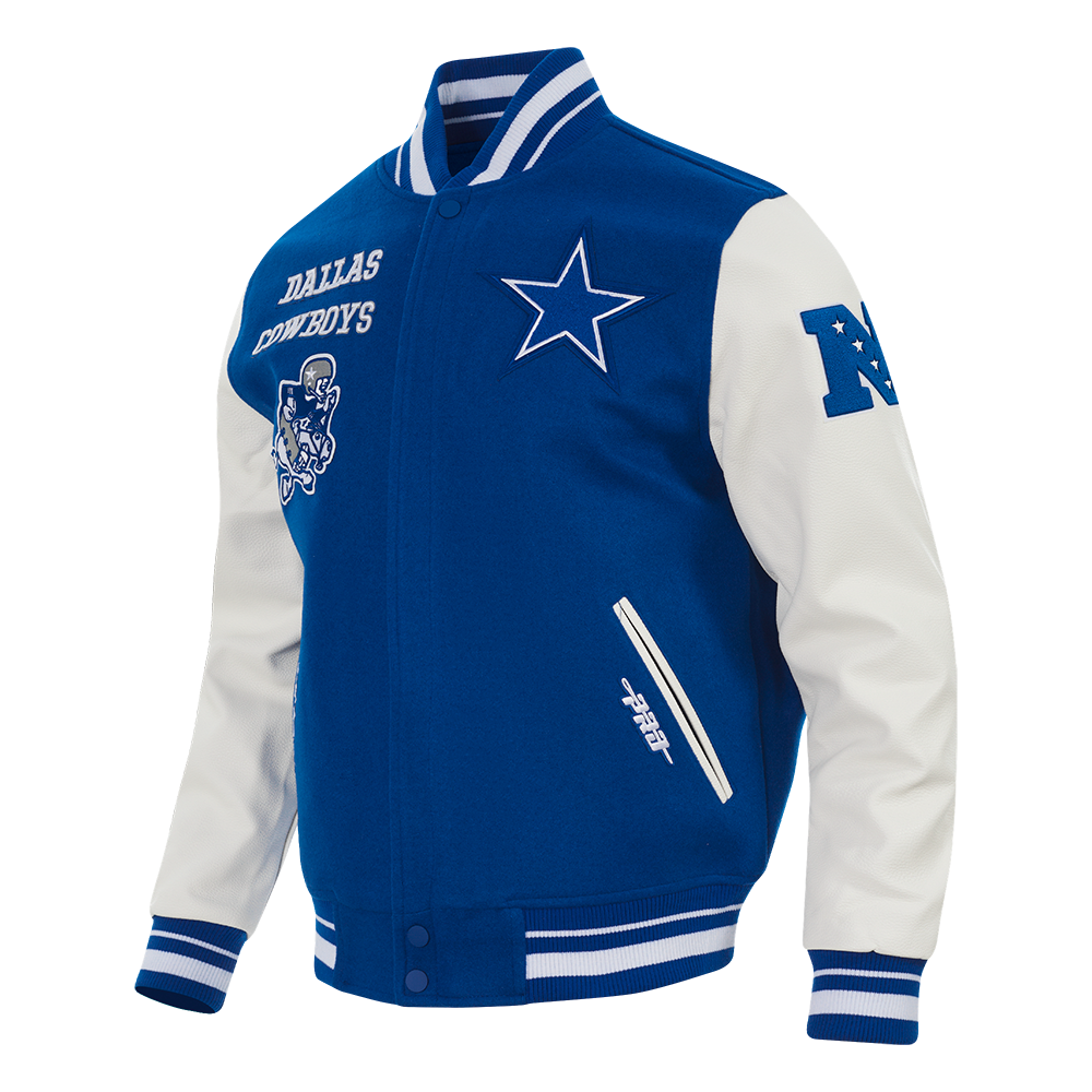 NFL DALLAS COWBOYS RETRO CLASSIC MEN'S RIB WOOL VARSITY JACKET (DODGER BLUE/WHITE)